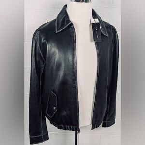 Elie Tahari Black Leather Bomber Jacket